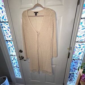 Forever 21 Cream Crochet Open-Front Cardigan with ties Size S